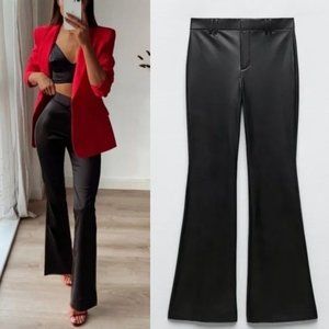 NWT ZARA FAUX LEATHER FLARED PANTS BLACK